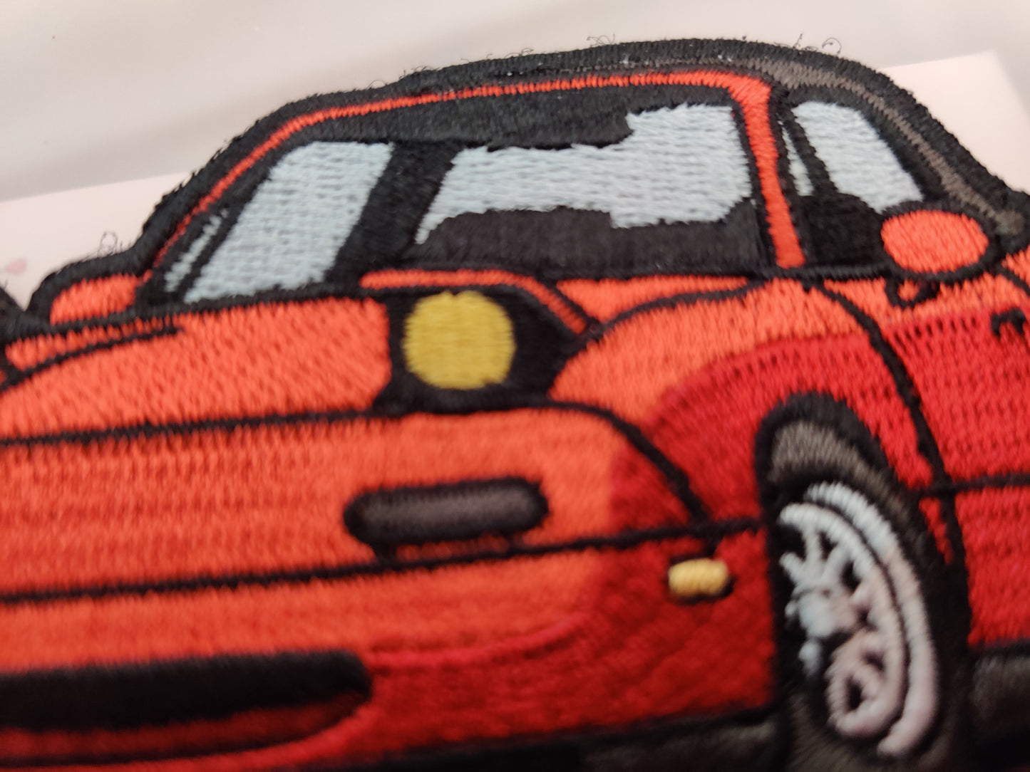 Close-up of Mazda MX-5 Miata NA JDM Meme Patch with Detailed Embroidery and Hook & Loop Backing